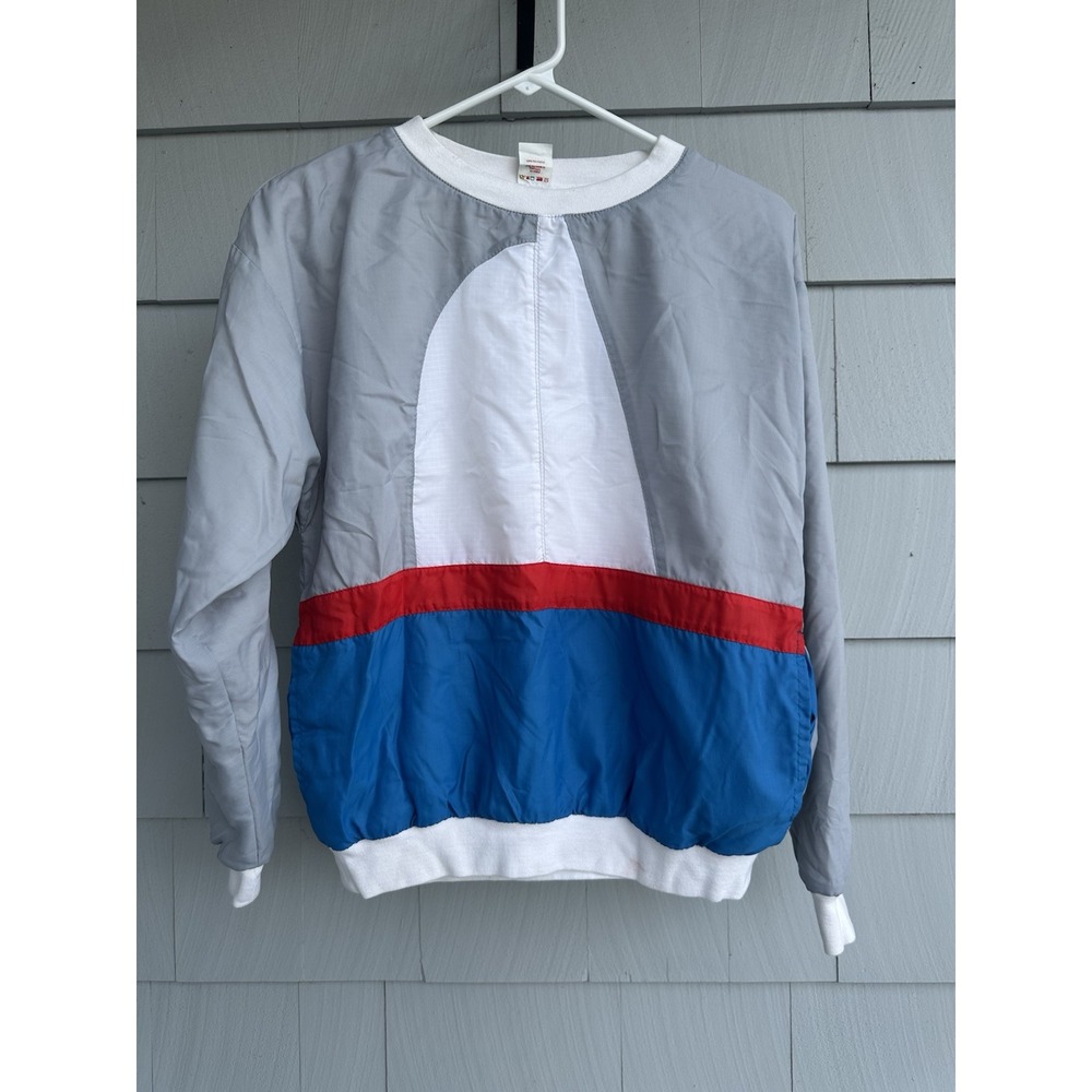 Vintage 1980s K-Way‎ Nylon & Terry Cloth Lined Pull Over Color Blocked Top Sz XL